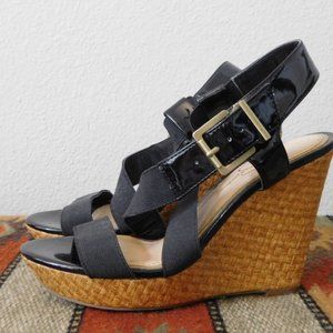Black Wedge slingback Sandal patent leather fabric